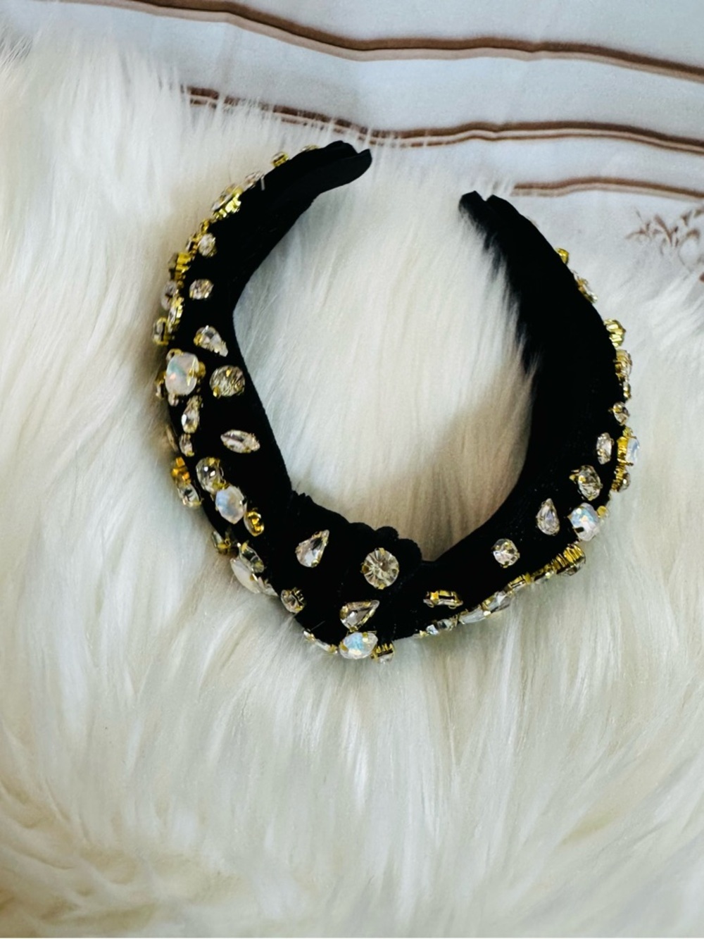 Gianni Bini Black Headband with Gold and Clear Crystal Accents - Picture 2 of 7
